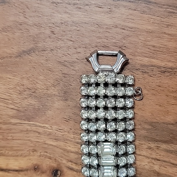 Vintage Weiss Art Deco Style Rhinestone Wide Silver Tone Bracelet - Picture 6 of 11